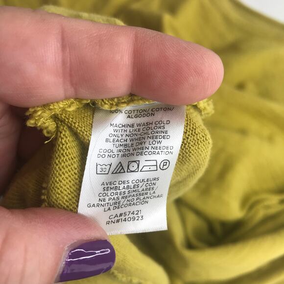 LOFT Top Womens Small Yellow Green Short Sleeve 100% Slub Cotton Terry Knit - Picture 6 of 10
